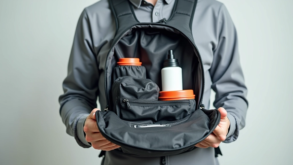 Open backpack showing organized compartments with cycling gear neatly packed inside