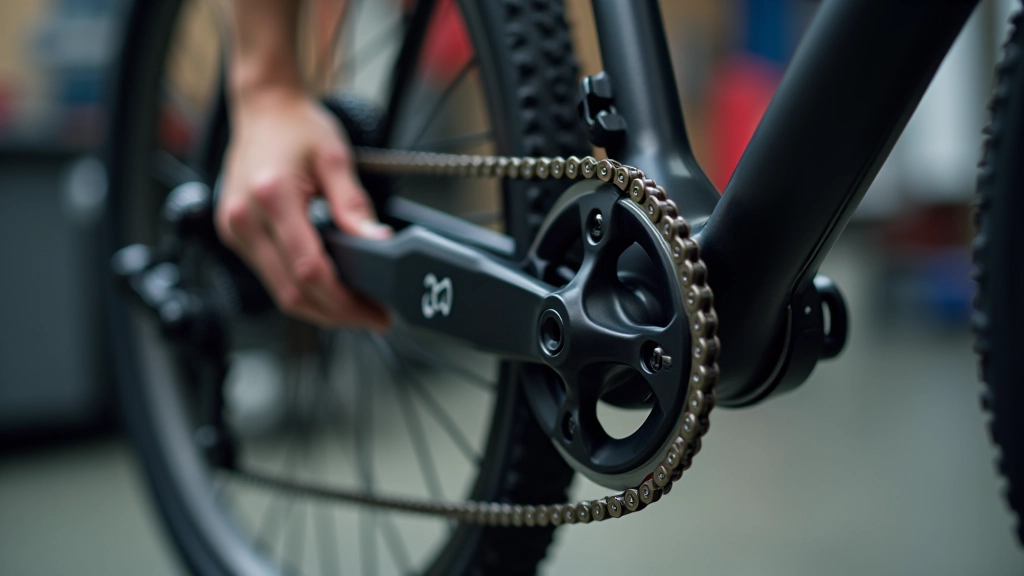 Bicycle chain and gears with drivetrain components visible from side view