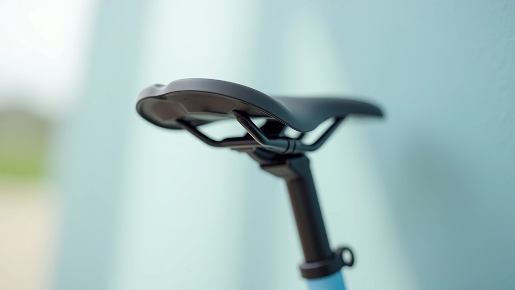 Close-up view of bicycle seat position adjustment on saddle rail showing fore and aft positioning